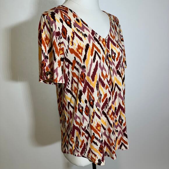 NWT Cable & Gauge Orange Geometric Print Open Sleeve Blouse Womens Size Small S - Picture 2 of 12